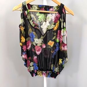 Metaphor Cold Shoulder Smocked Blouse Black Floral